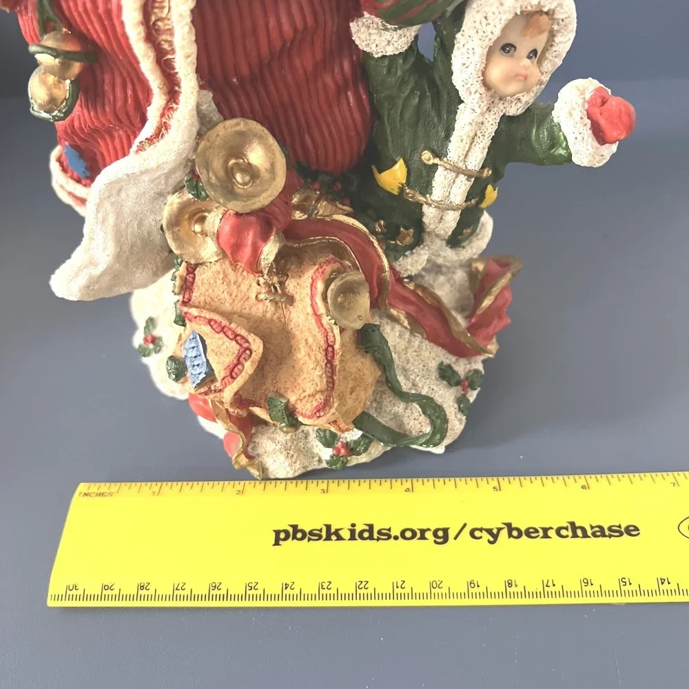 Santa Claus Christmas Resin Decor With Child And Toy Sack Hand Painted 10 Inches